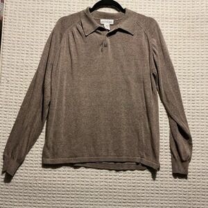 Anthology Man Silk Henley Sweater Oatmeal/Ecru M Light Brown Preppy